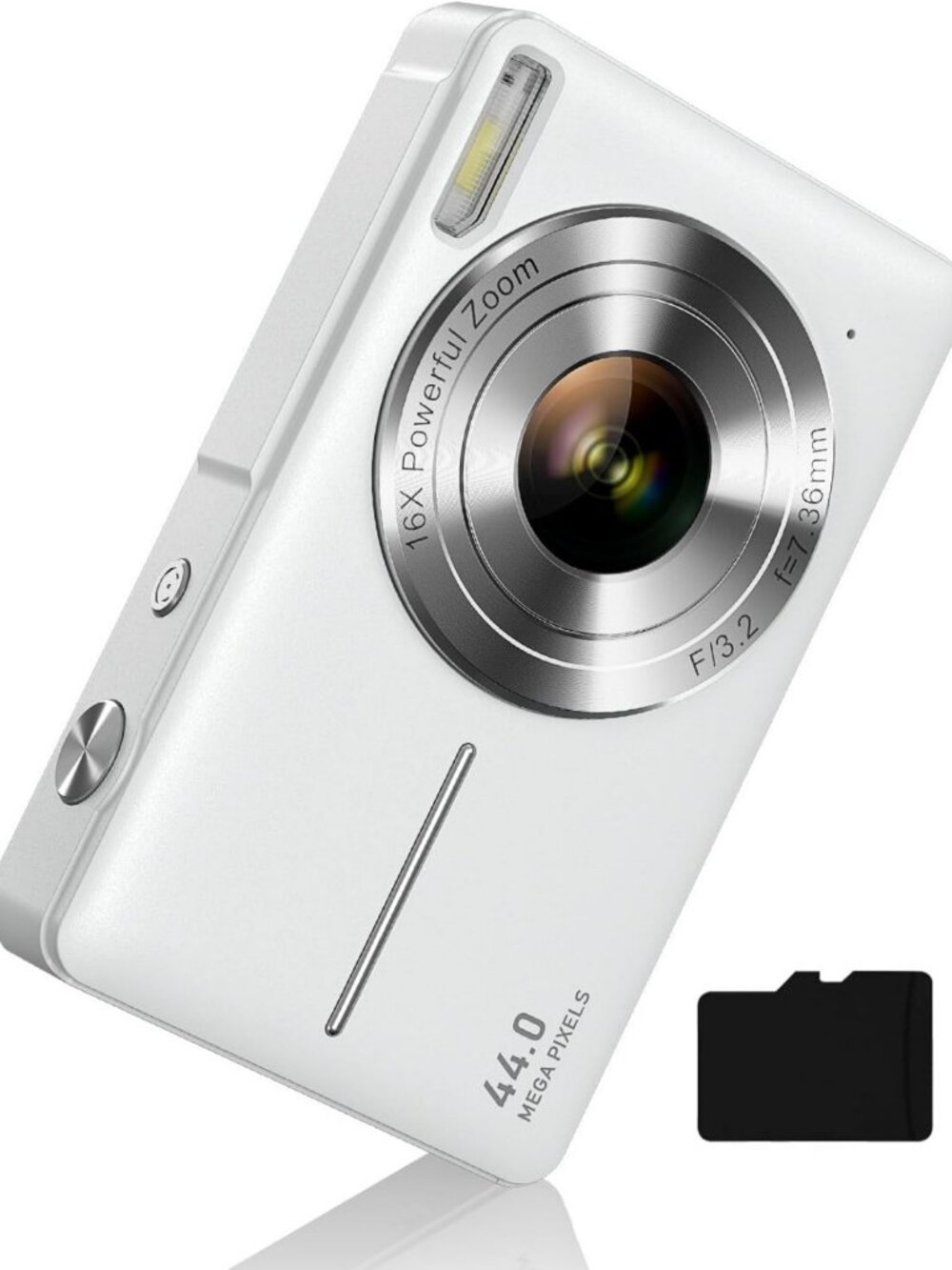 Compact 1080P Digital Camera for Kids - 16X Zoom, Flash & 32GB Card, White